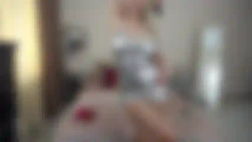 Sexy blonde silver dress strip tease, blowjob, ass finger, play toy in pussy.