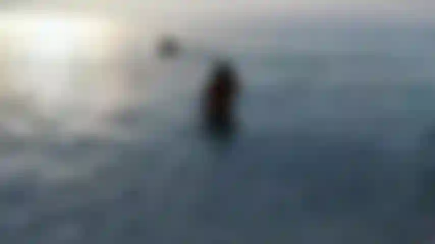 Nadando desnudo al atardecer.