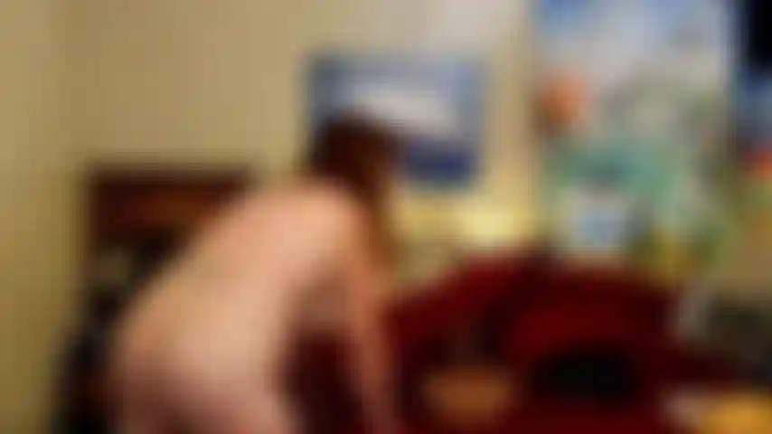 Naked reverse cowgirl squatting fat ass riding milking hard torso cock on bed