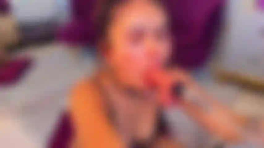 I kneel down and enjoy sucking my dildo as if it were your hard cock.