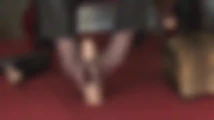 Tu polla esclava recibe el tratamiento de los pies de la amante vivian en pantimedias y manos en guantes de cuero.