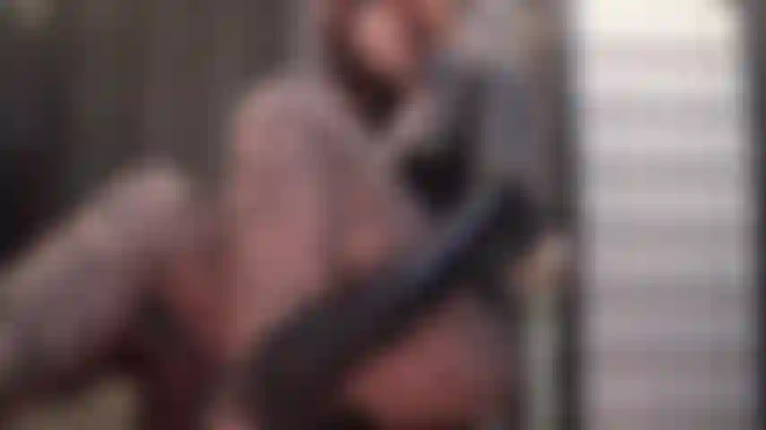 Rawr! Mistress jerks her big cock, caressing her fantastic legs