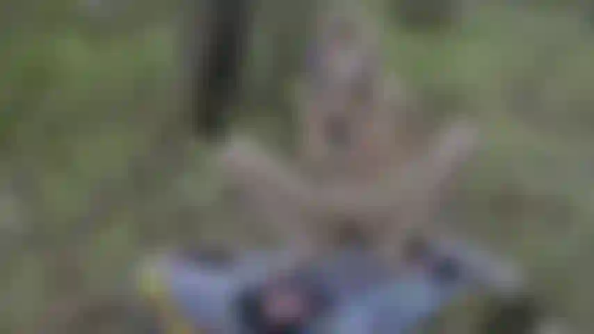 Nena gótica, orgasmos ruidosos en el bosque con juego anal.